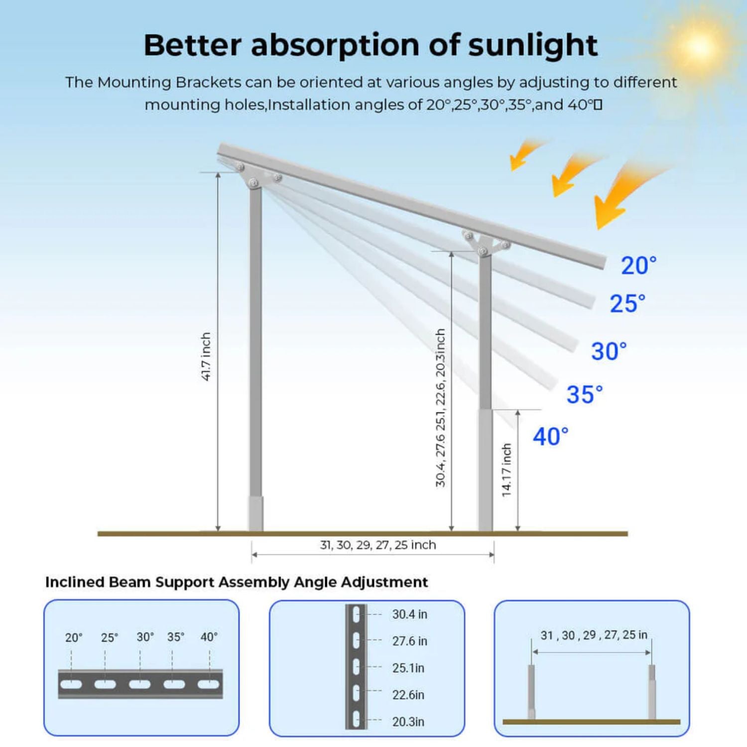 SunGold Power Modular & Expandable Ground Mount Brackets - Better Absorption of Sunlight