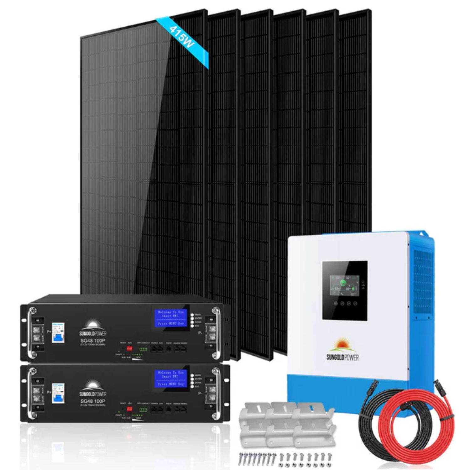 SunGold Power Off-Grid Solar Kit 5000W 48VDC 120V LifePo4 10.24KWH Lithium Battery 6 X 415 Watts Solar Panels
