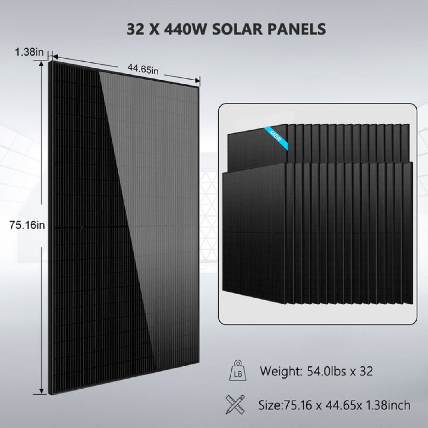 The SunGold Power 20KW 48VDC Off Grid Solar Kit Has 32 440 Watt Solar Panels