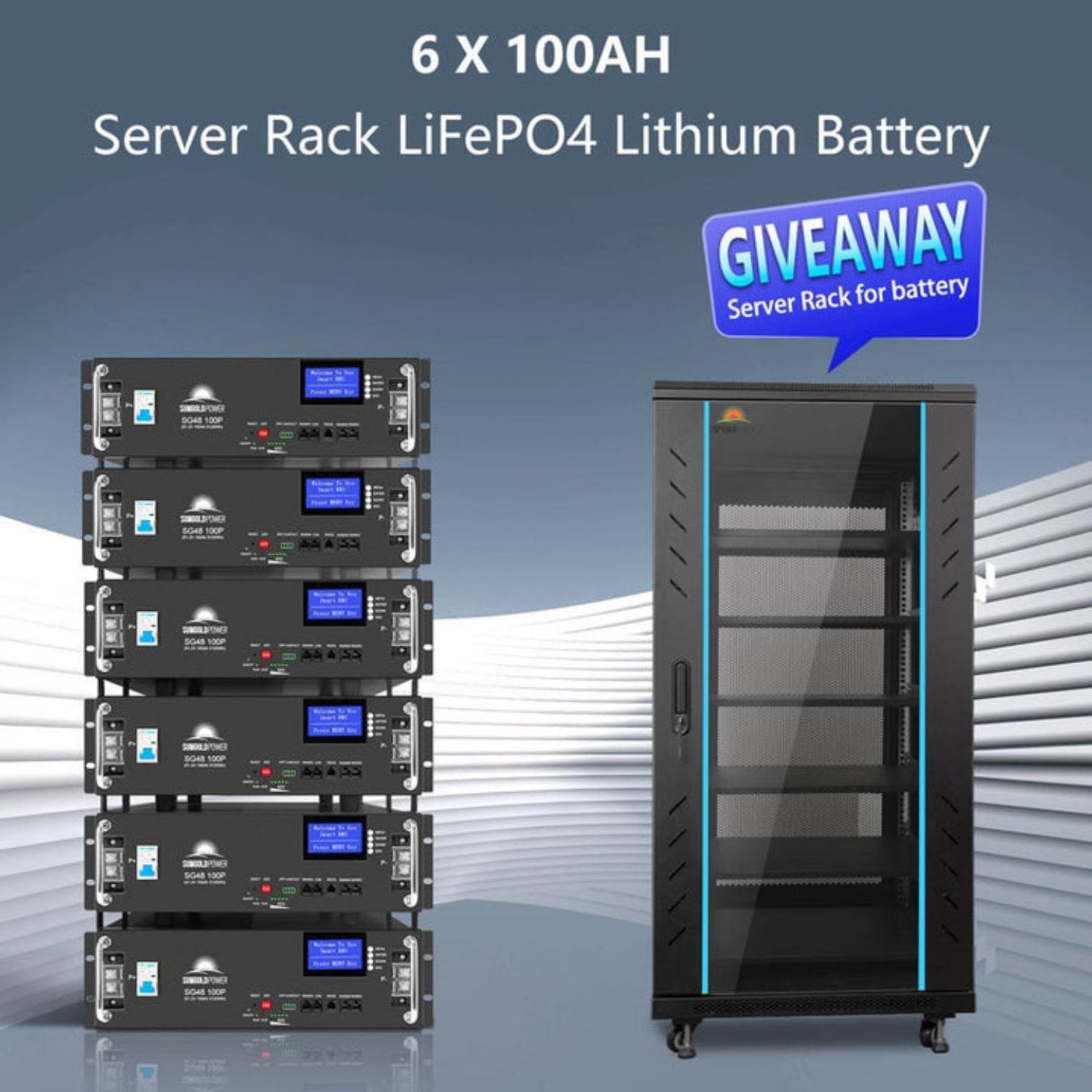The SunGold Power 20KW 48VDC Off Grid Solar Kit Has 6 100 Amp Hour Server Rack Lithium Batteries