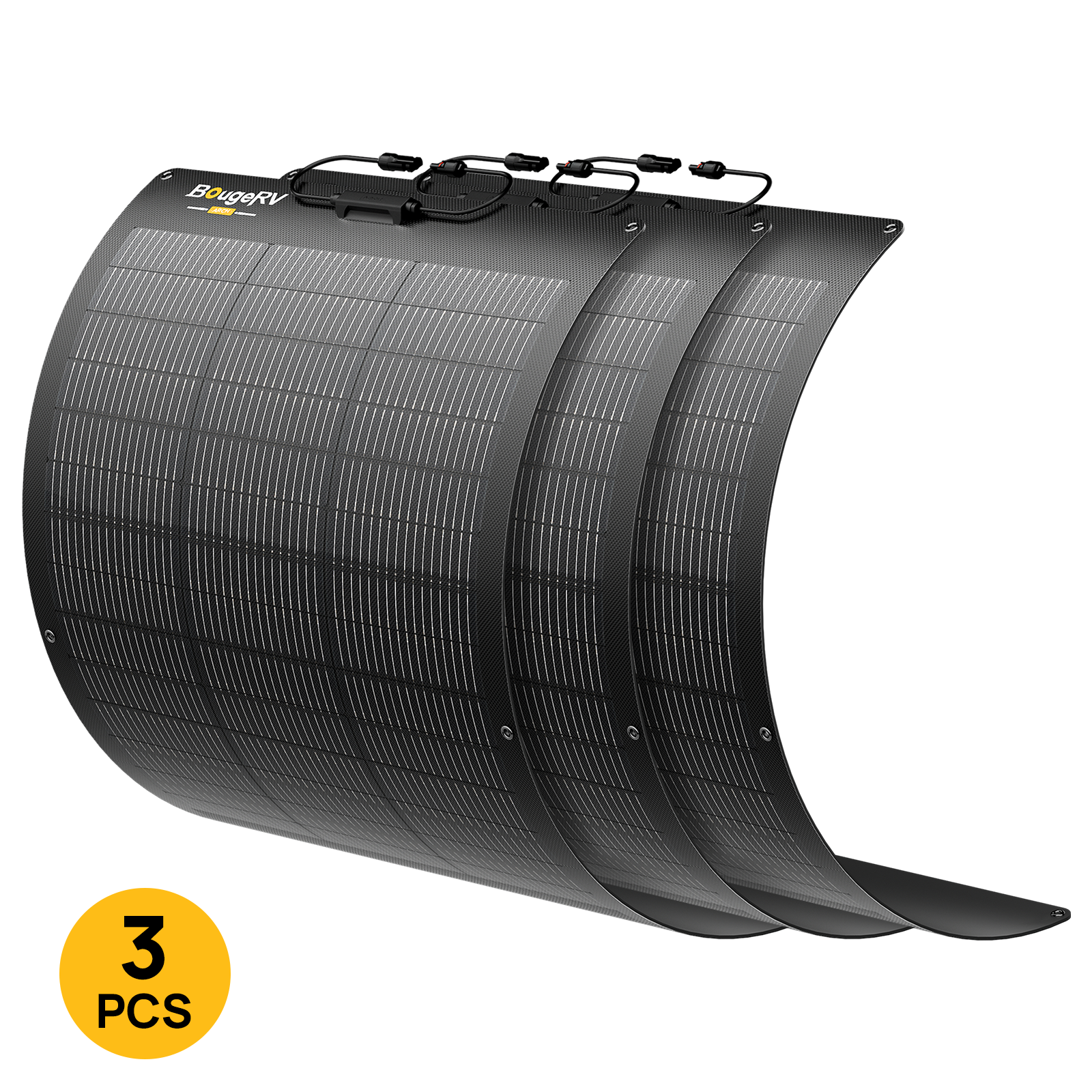 Three BougeRV Arch 2.0 100W N-Type Fiberglass Flexible Solar Panel 