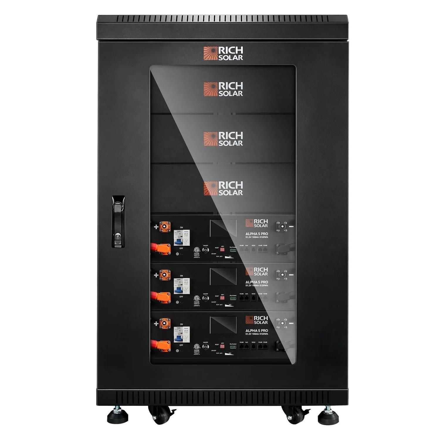Three Rich Solar ALPHA 5 PRO 51.2V inside server rack
