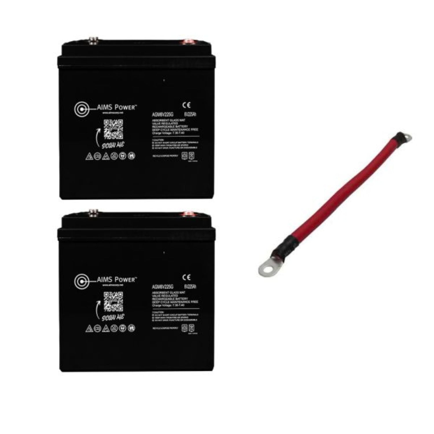 Two AIMS Power 6V 225Ah AGM Deep-Cycle Heavy Duty GC2 Battery with cable 