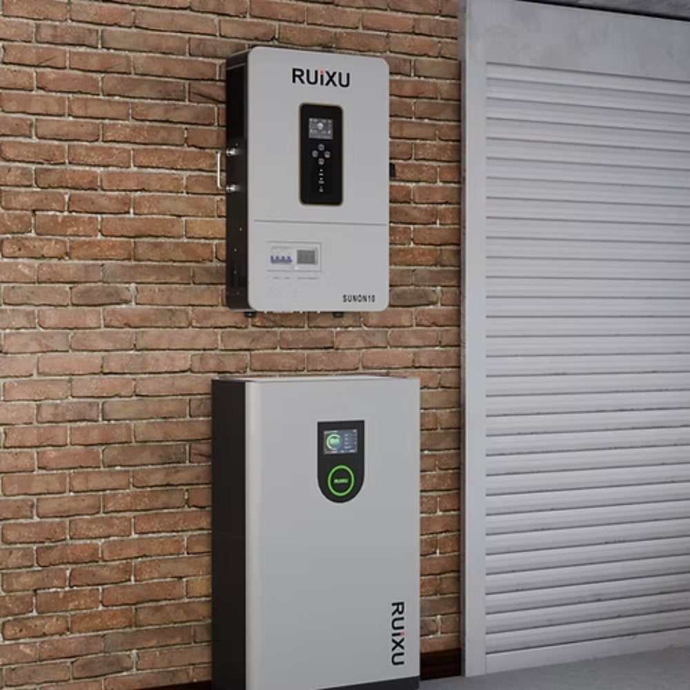 Two RUiXU SUNON10 10kW Off-Grid Inverter mounted on a brick wall.