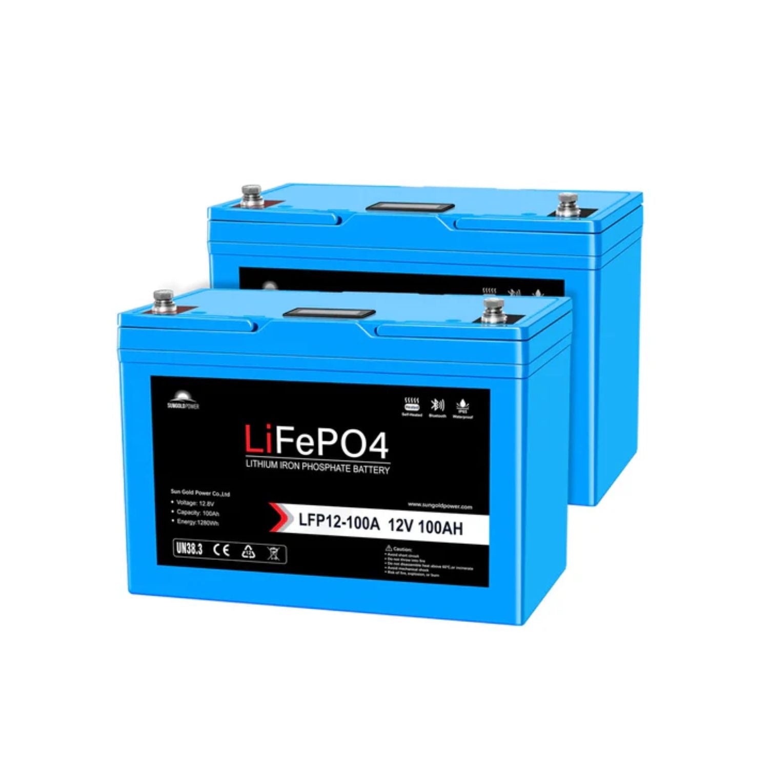 Two SunGold Power 12V 100AH LiFePO4 Deep Cycle Lithium Battery 