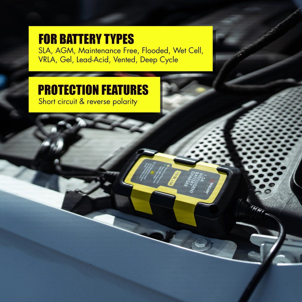 Wagan 1.5A Intelligent Battery Charger Battery Types & Protection Features