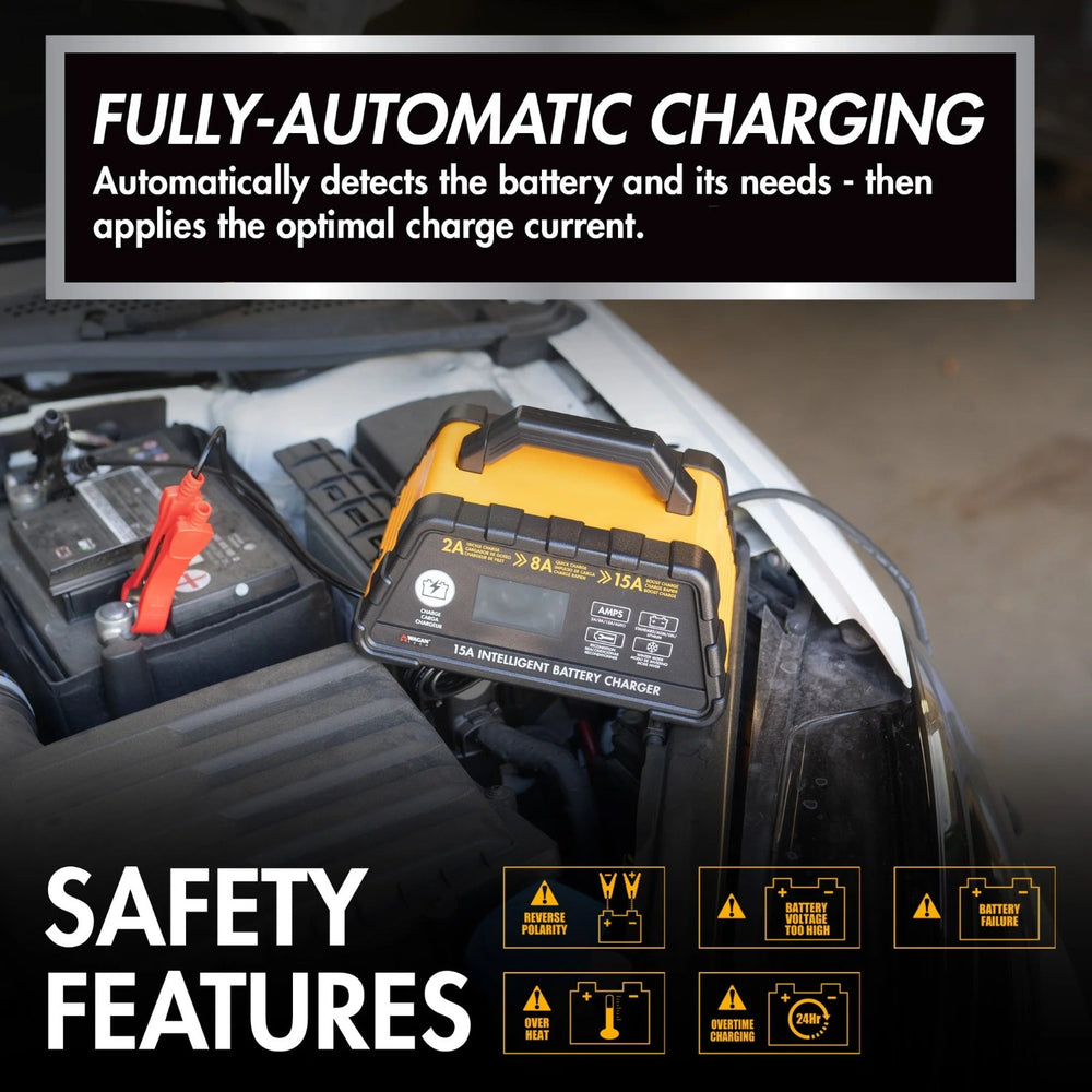 Wagan Tech 15.0A Intelligent Battery Charger Safety Features