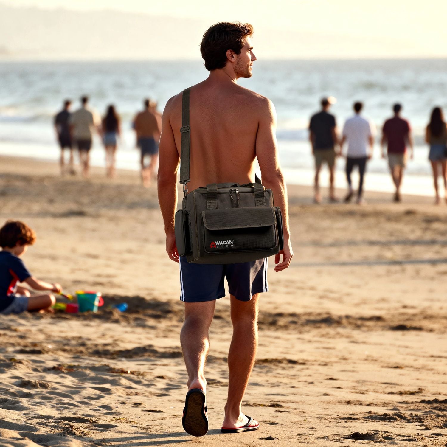 Wagan 14 Liter Electric Cooler/Warmer Bag being carried by a man.