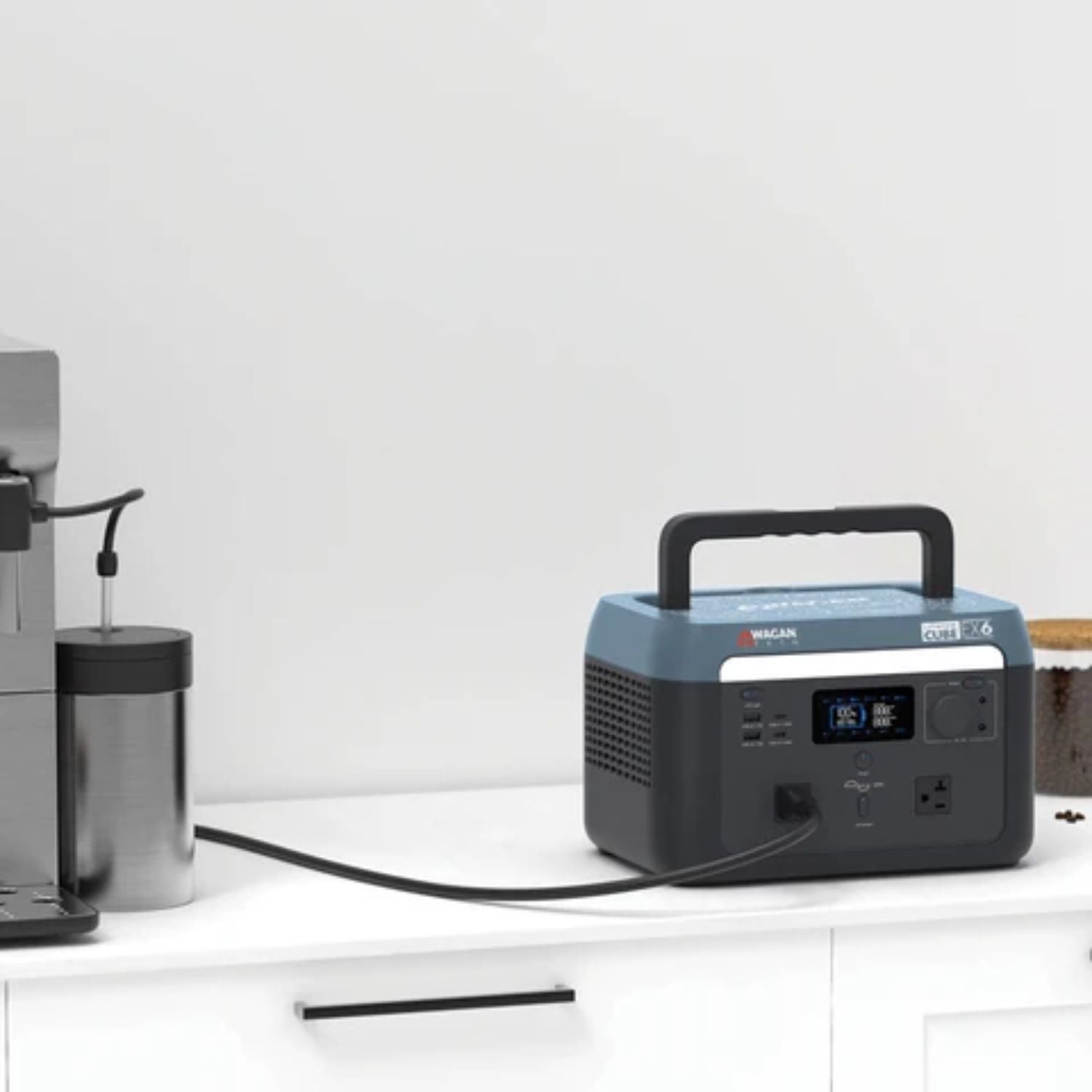 Wagan Lithium Cube™ EX6 connected to a coffee machine