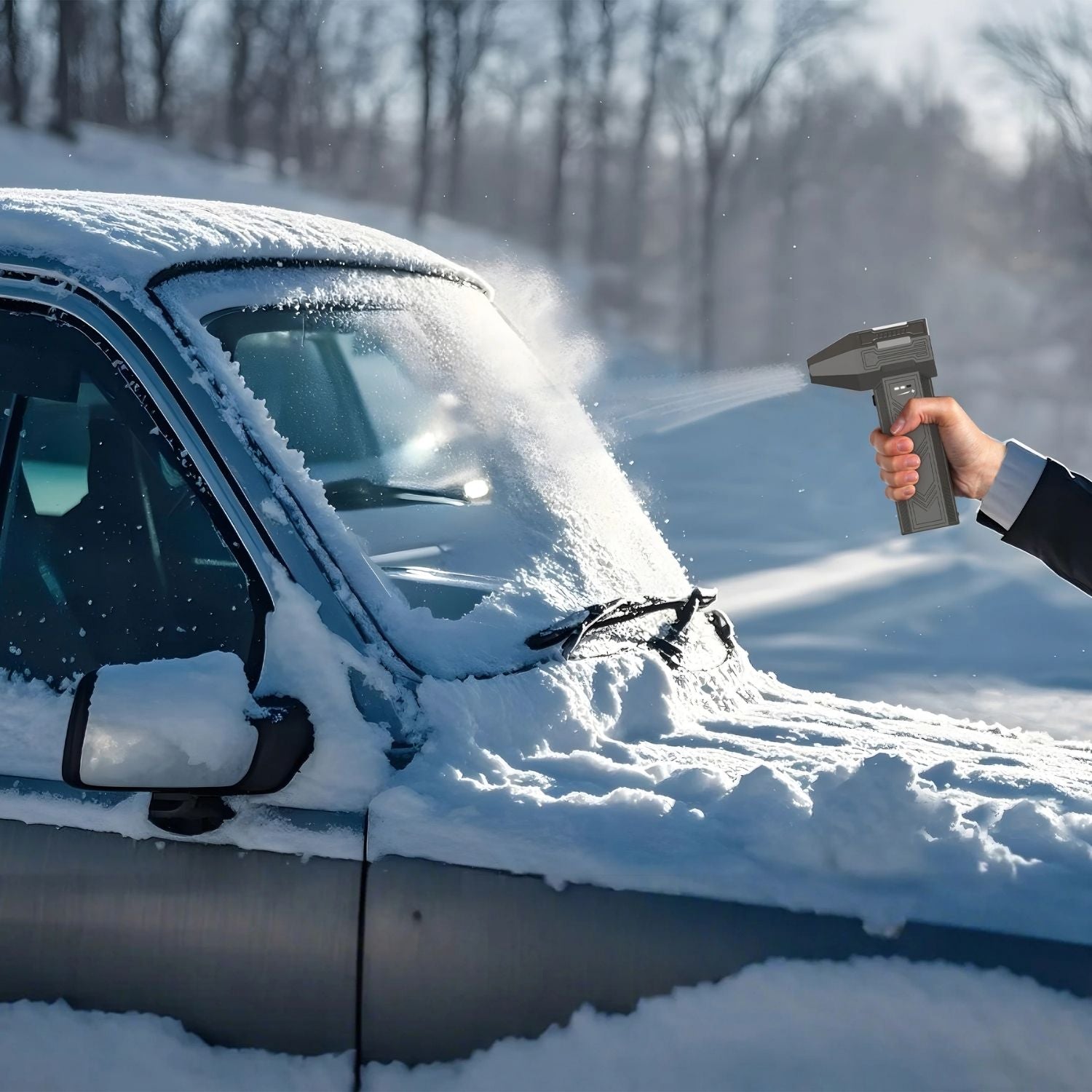 Wagan iOnBoost™ V8 Jet is used to clear snow from the windshield.