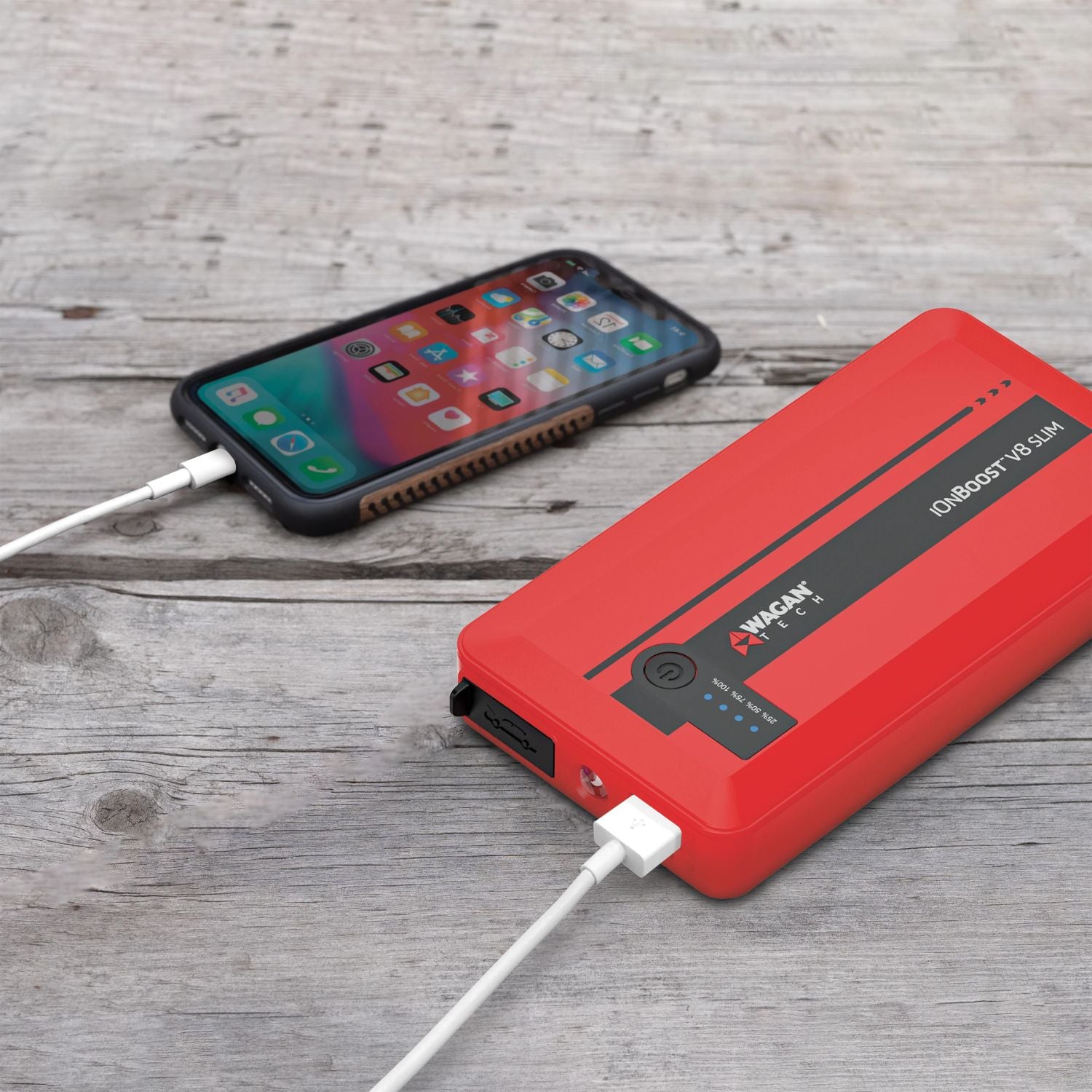 Wagan iOnBoost™ V8 Slim connected to a phone