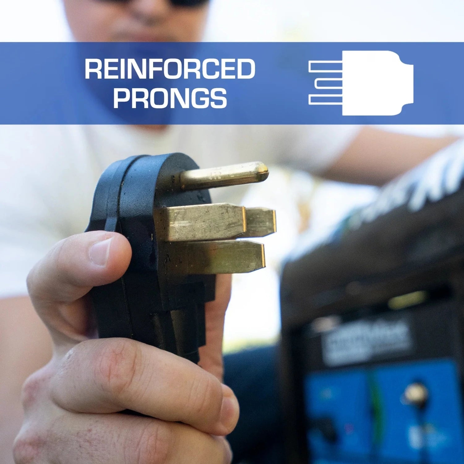The DuroMax 50-Amp 15-Foot 6-Gauge L14-50 Heavy Duty Generator Power Cord Has Reinforced Prongs
