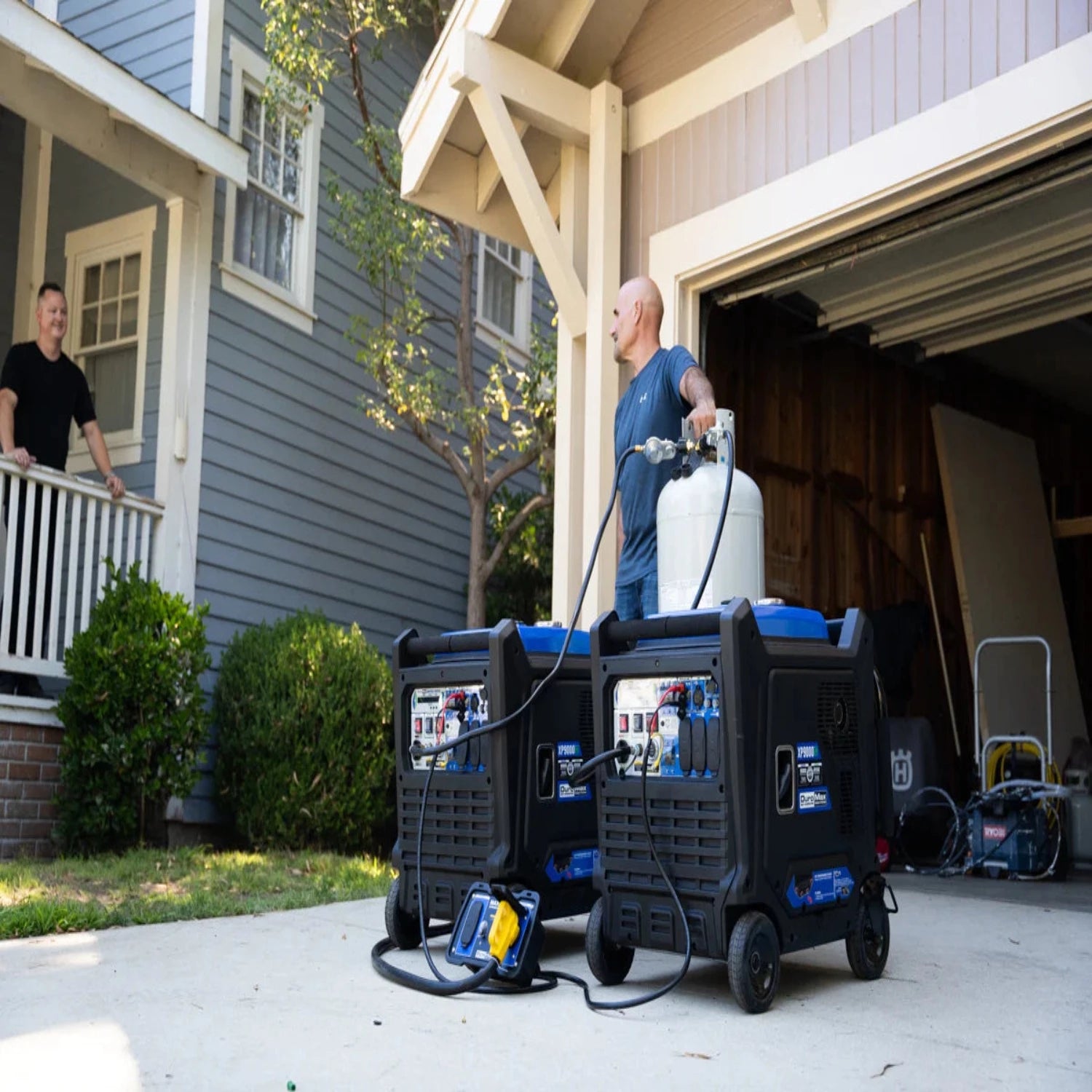 Two DuroMax XP9000iH Generators Connected In Parallel On A Driveway