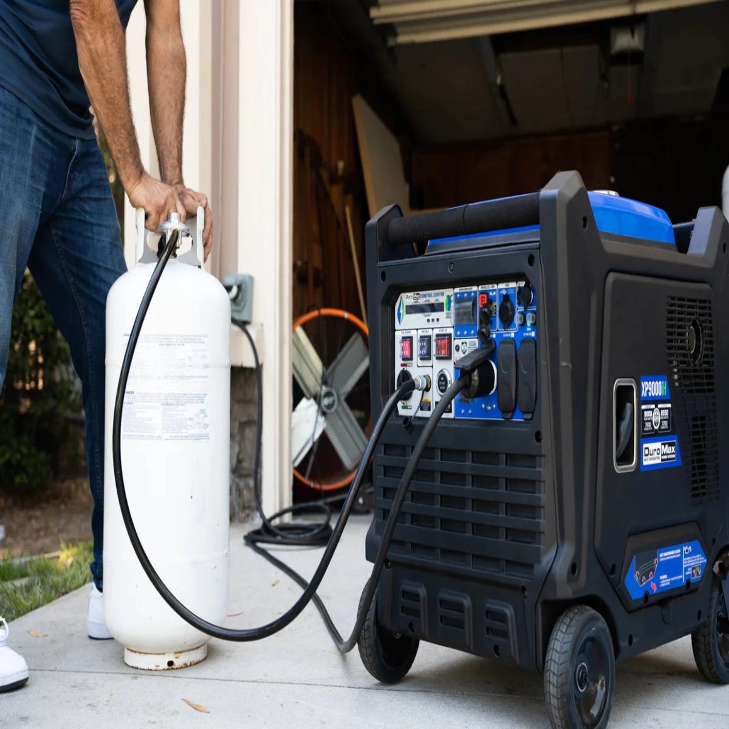 DuroMax XP9000iH Generator With A Propane Tank
