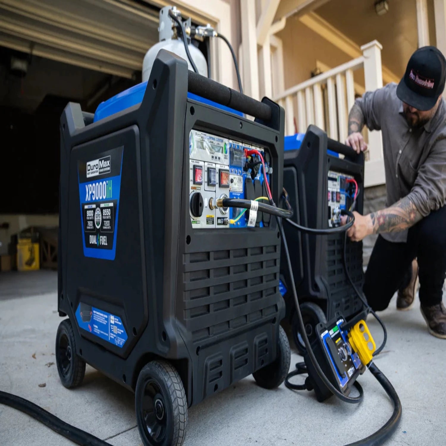 Two XP9000iH Generators Connected In Parallel Outside A Home
