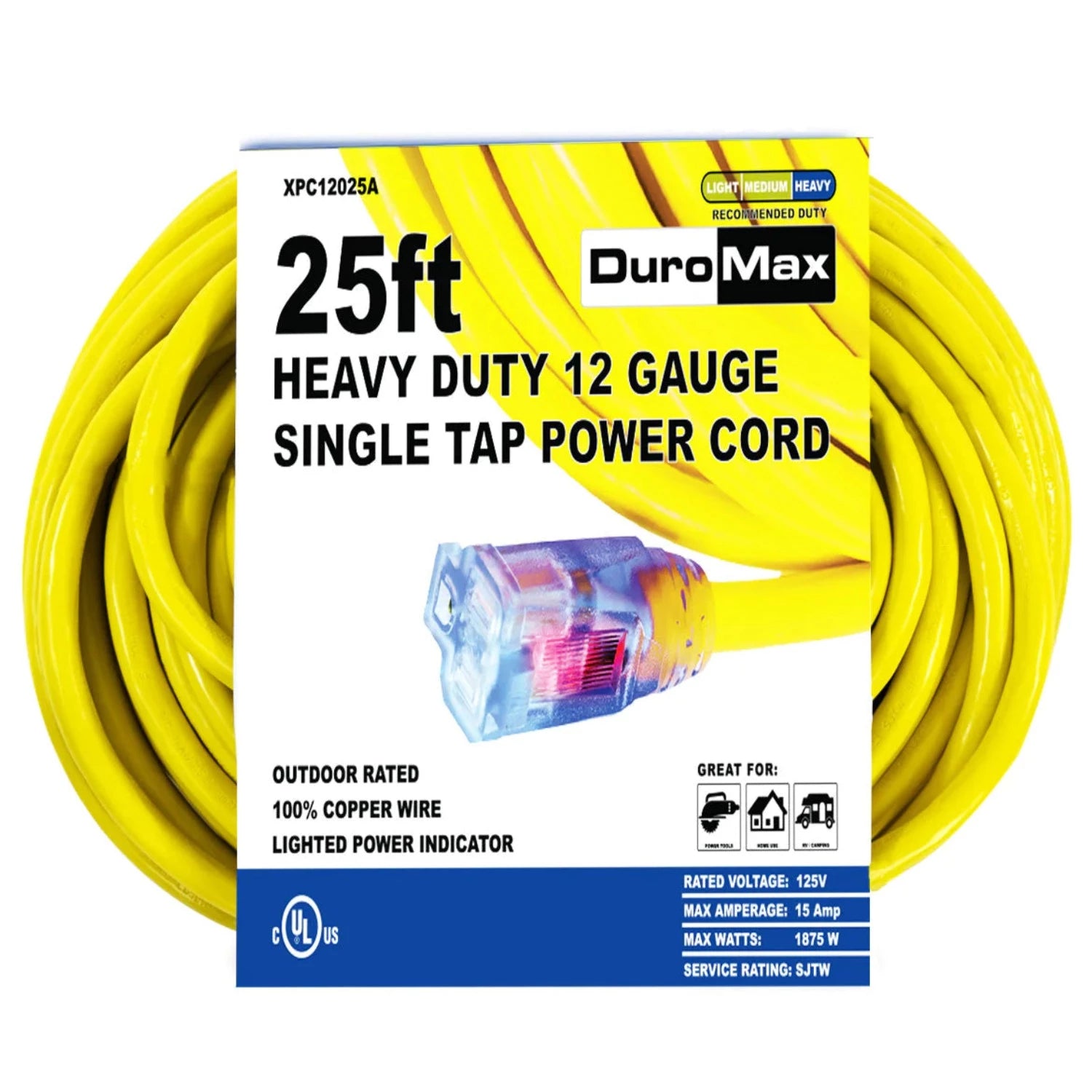 DuroMax 25-Foot 12 Gauge Single Tap Extension Power Cord