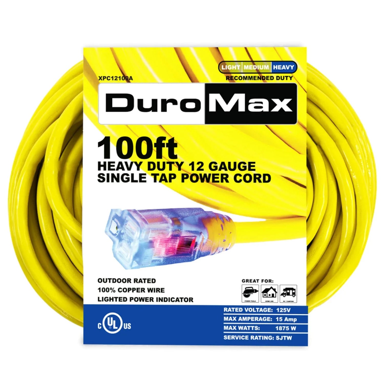 DuroMax 100-Foot 12 Gauge Single Tap Extension Power Cord