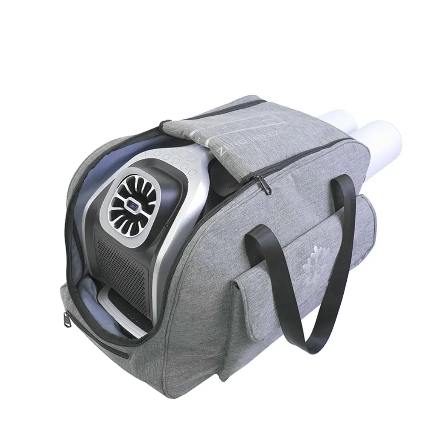 ZERO BREEZE Mark 2 Portable Bag with the ZERO BREEZE Air Conditioner inside, right view
