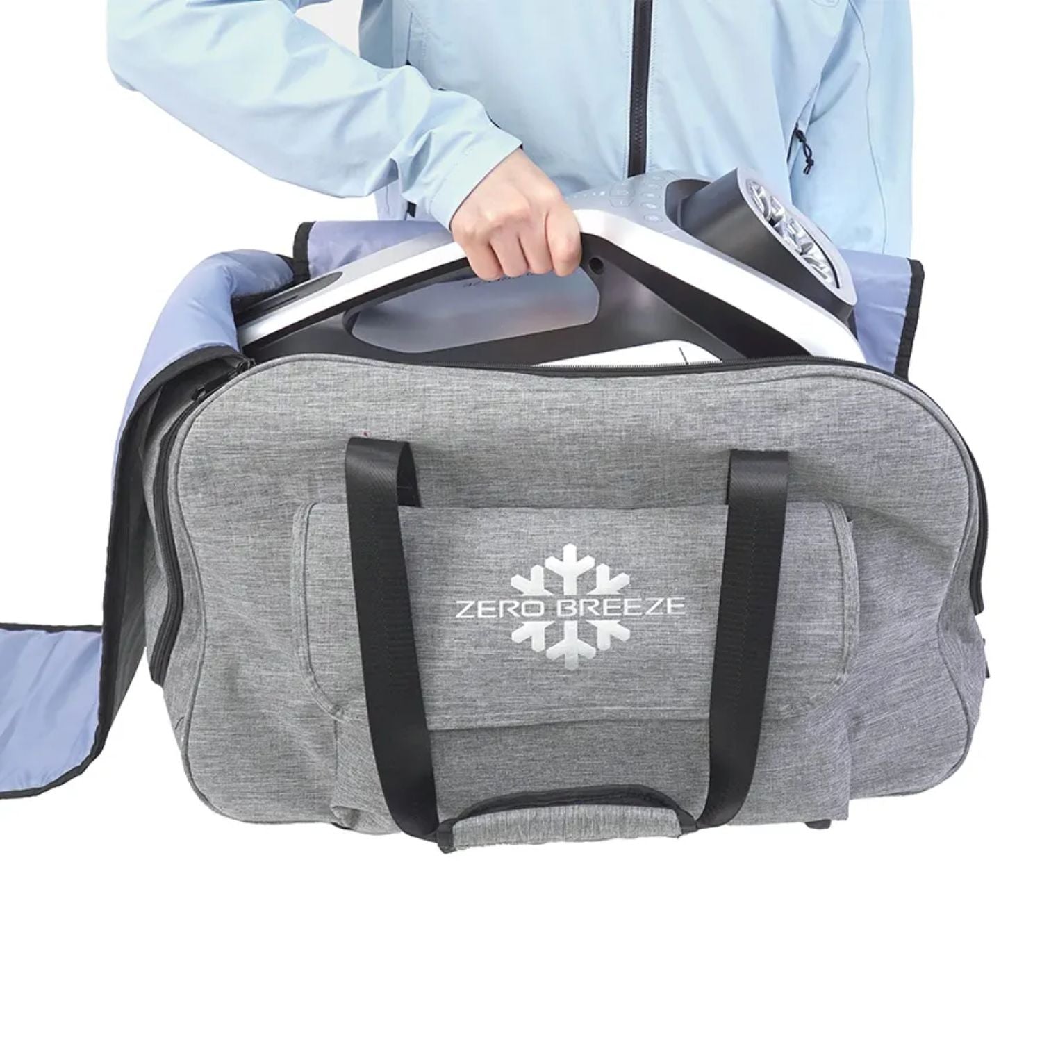 ZERO BREEZE Mark 2 Portable Bag with the ZERO BREEZE Air Conditioner partially pulled out