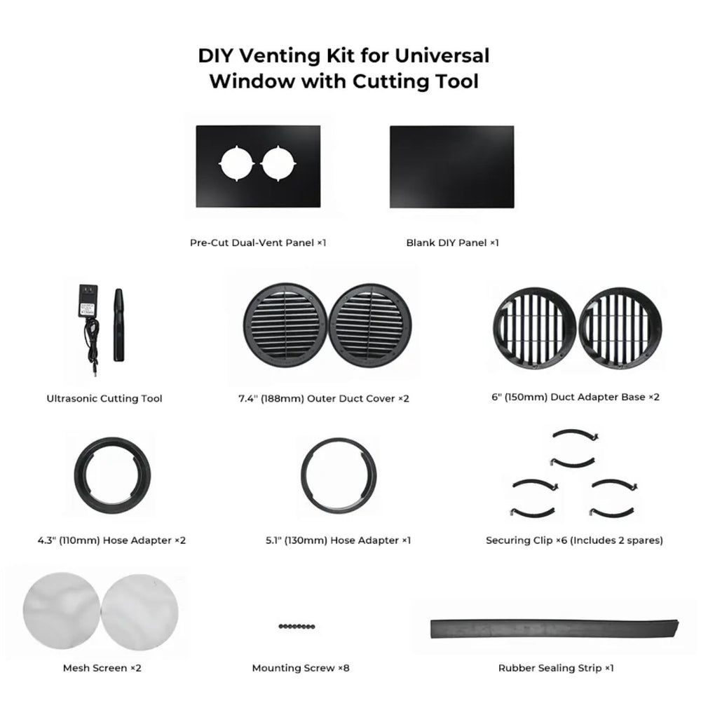 ZERO BREEZE Portable AC DIY Venting Kit for Universal Window with Cutting Tool