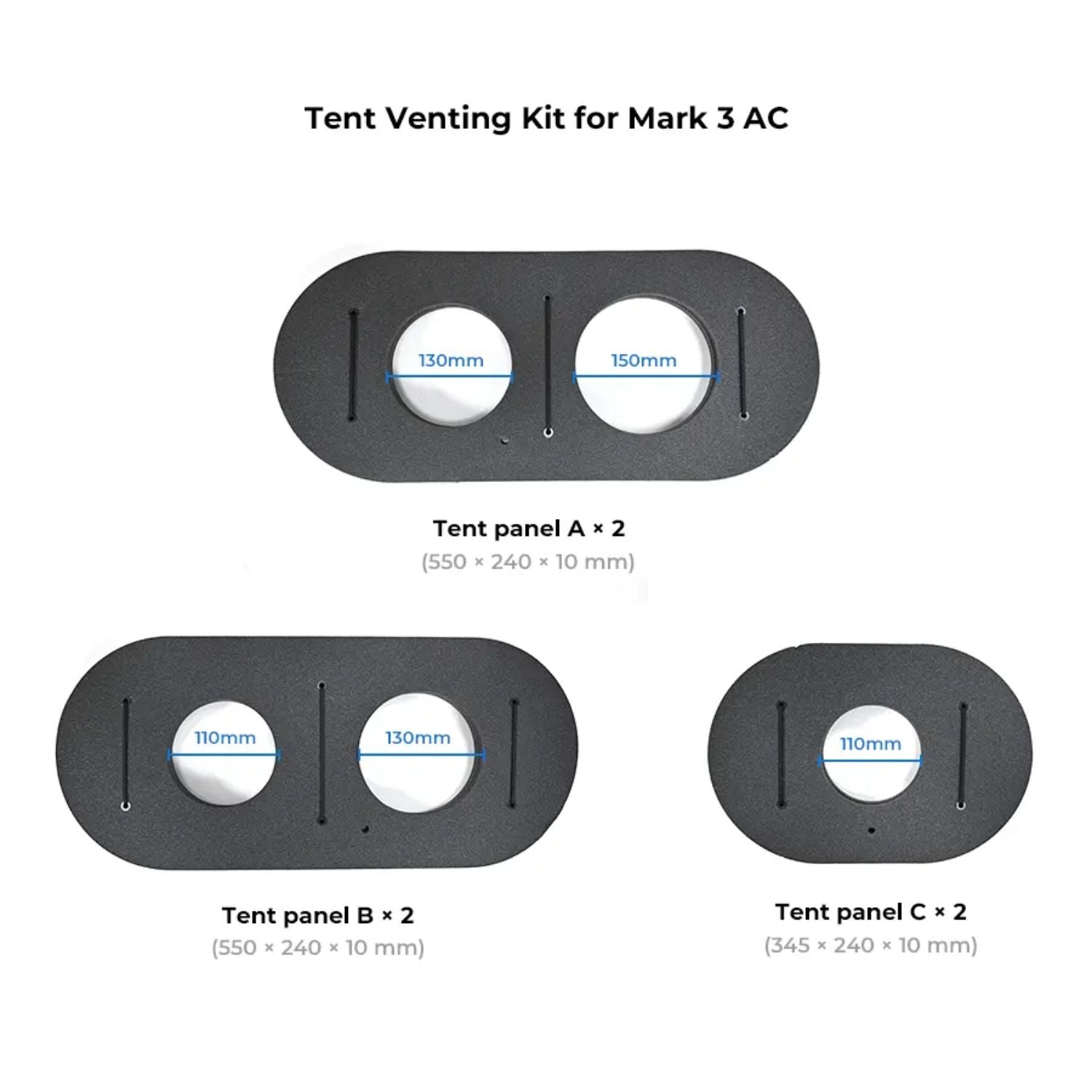 ZERO BREEZE Portable AC Tent Venting Kit For Mark 3 dimensions