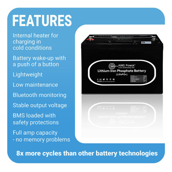 AIMS Power 12V 104Ah LiFeP04 Battery Features