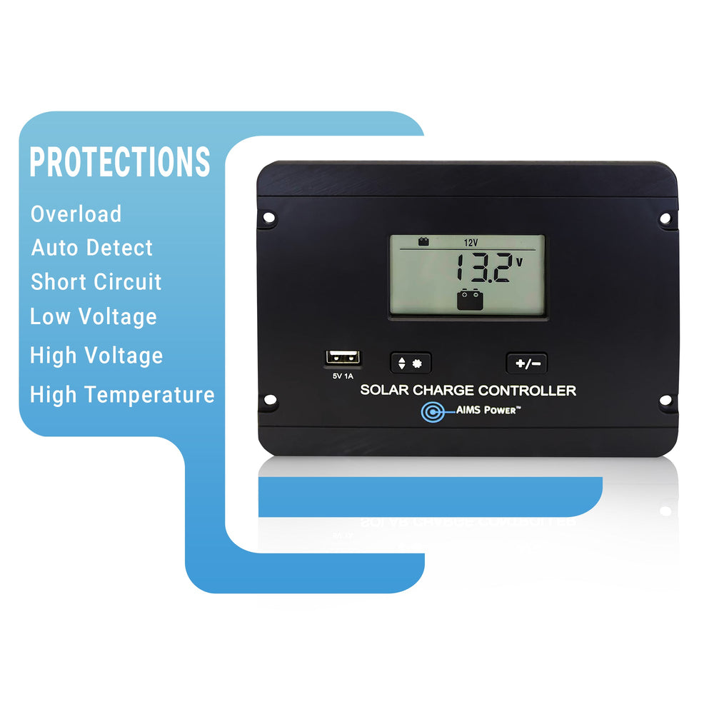 AIMS POwer 30 Amp PWM Flush Mount Solar Charge Controller Protections