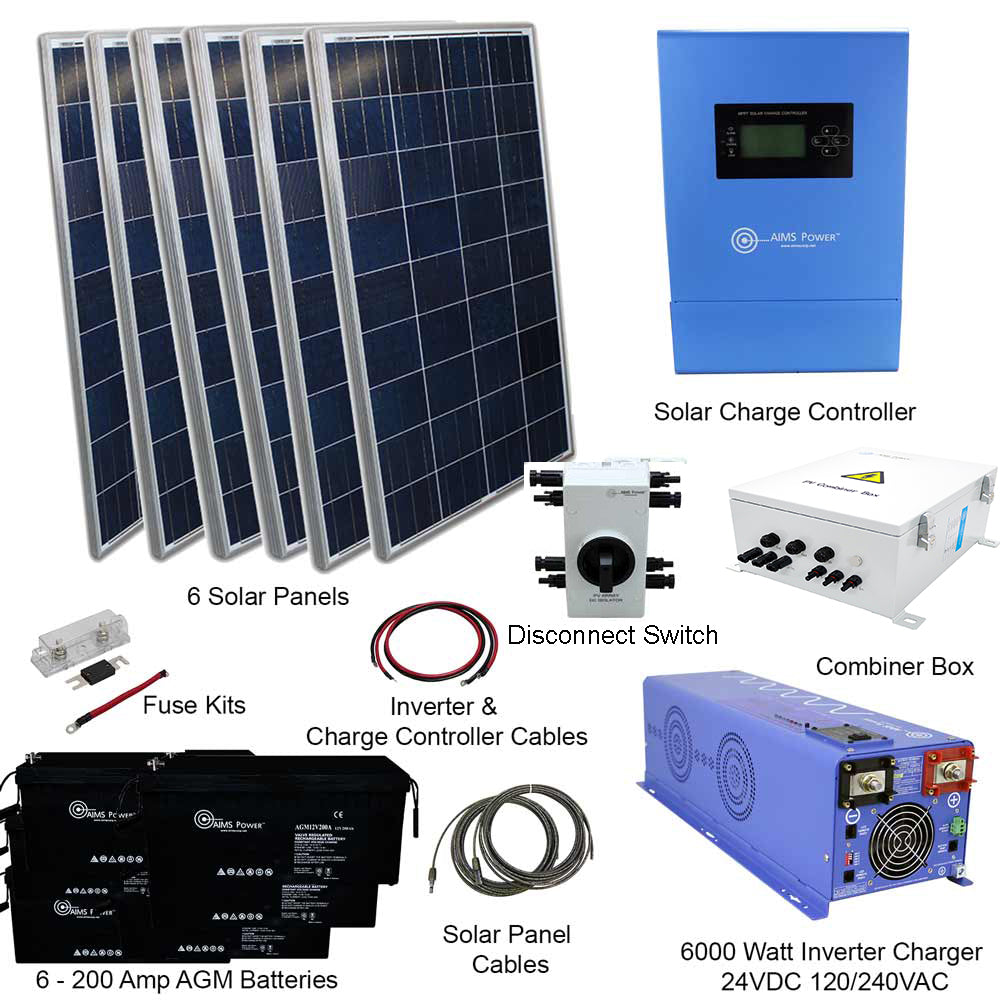 AIMS Power 24VDC Off-Grid Solar Kit | 1980 Watt Solar + 6000 Watt Pure Sine Inverter Charger