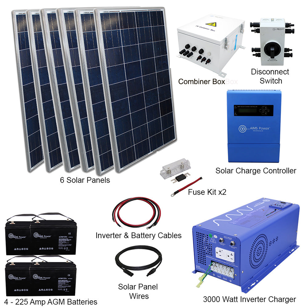 AIMS Power 24VDC Off-Grid Solar Kit | 720 Watt Solar + 3000 Watt Pure Sine Inverter Charger