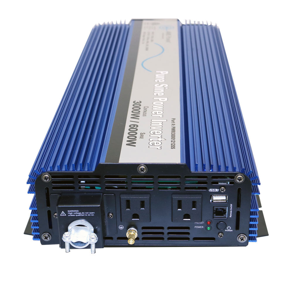 AIMS Power 3000 Watt 12 Volt Pure Sine Power Inverter Top & Side View