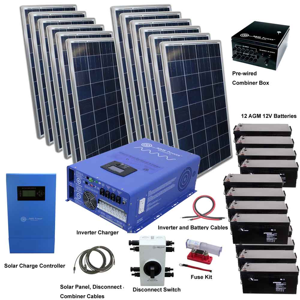 AIMS Power 48VDC Off-Grid Solar Kit | 3960 Watt Solar + 8000 Watt Pure Sine Inverter Charger