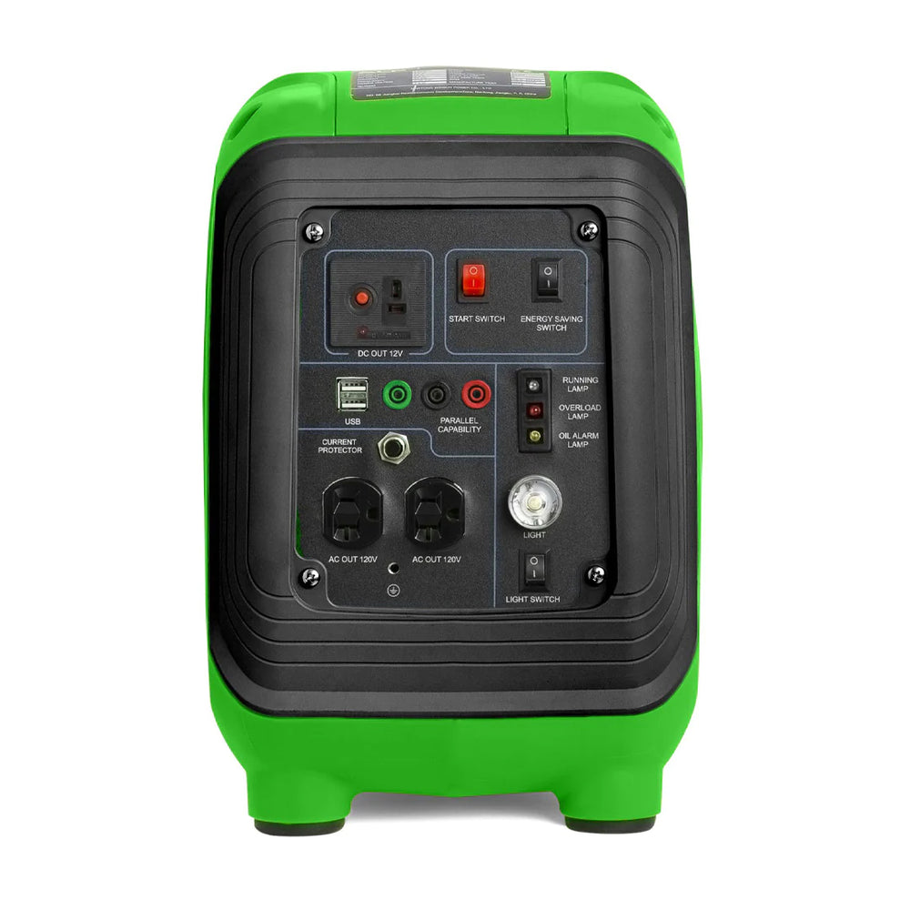 ALP 1000W Portable Propane Generator Green and Black Front View With Control Panel