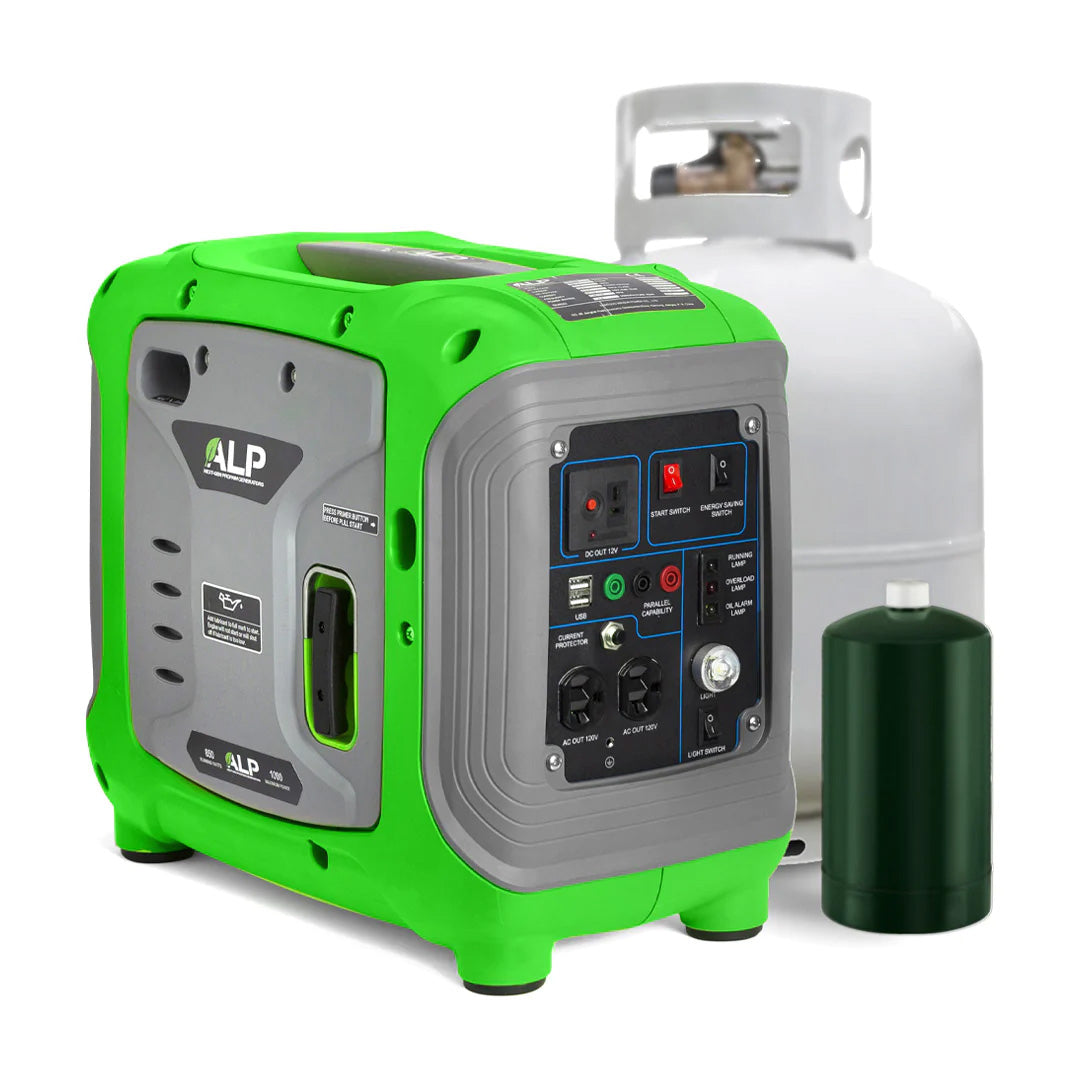 ALP 1000W Portable Propane Generator Green and Gray With Propane Tanks