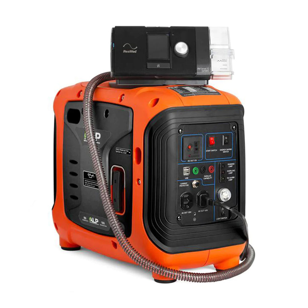 ALP 1000W Portable Propane Generator Charging a ResMed CPAP Machine