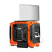 ALP 1000W Portable Propane Generator Orange and Black Charging a Smartphone and a Laptop