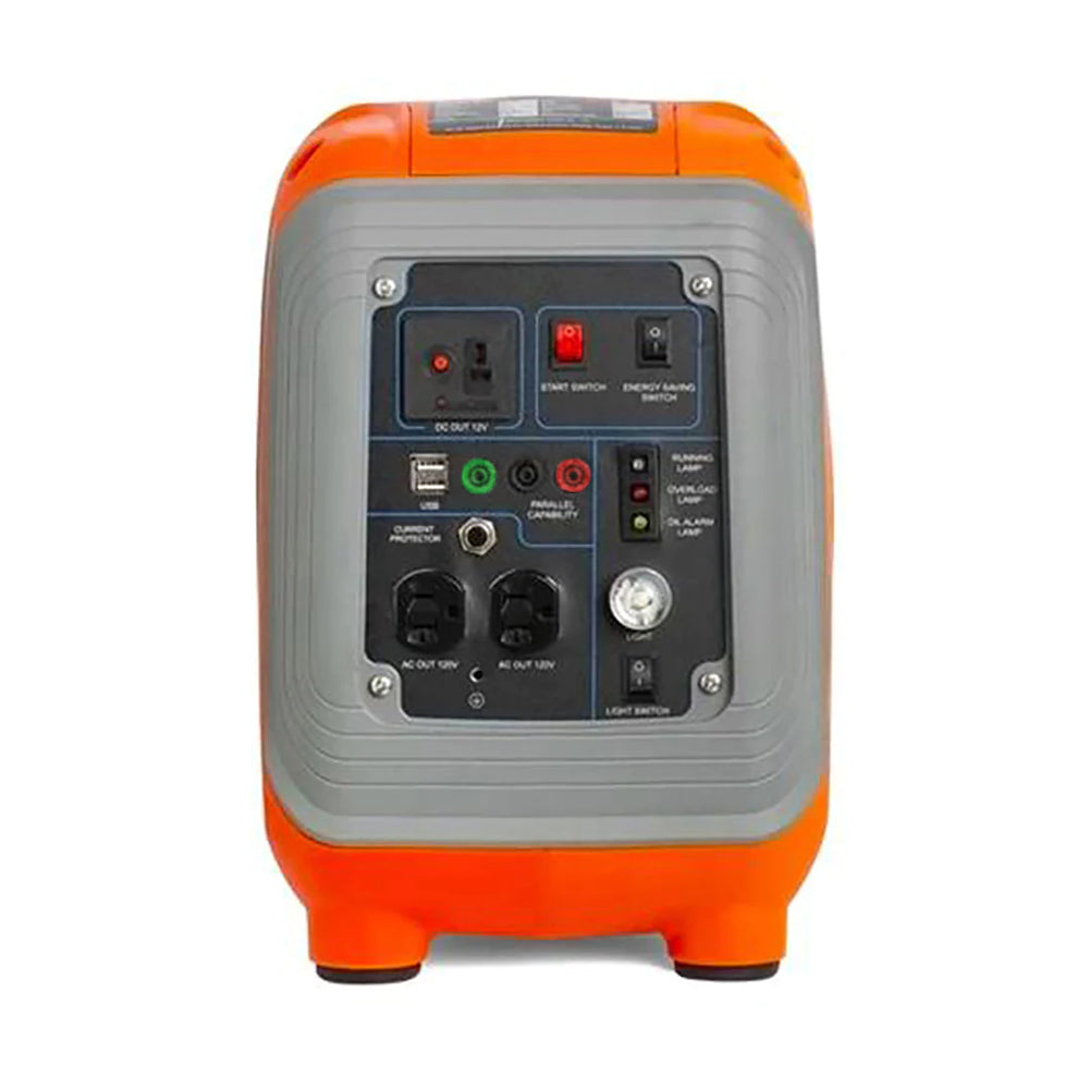 ALP 1000W Portable Propane Generator Orange and Gray Front View With Control Panel