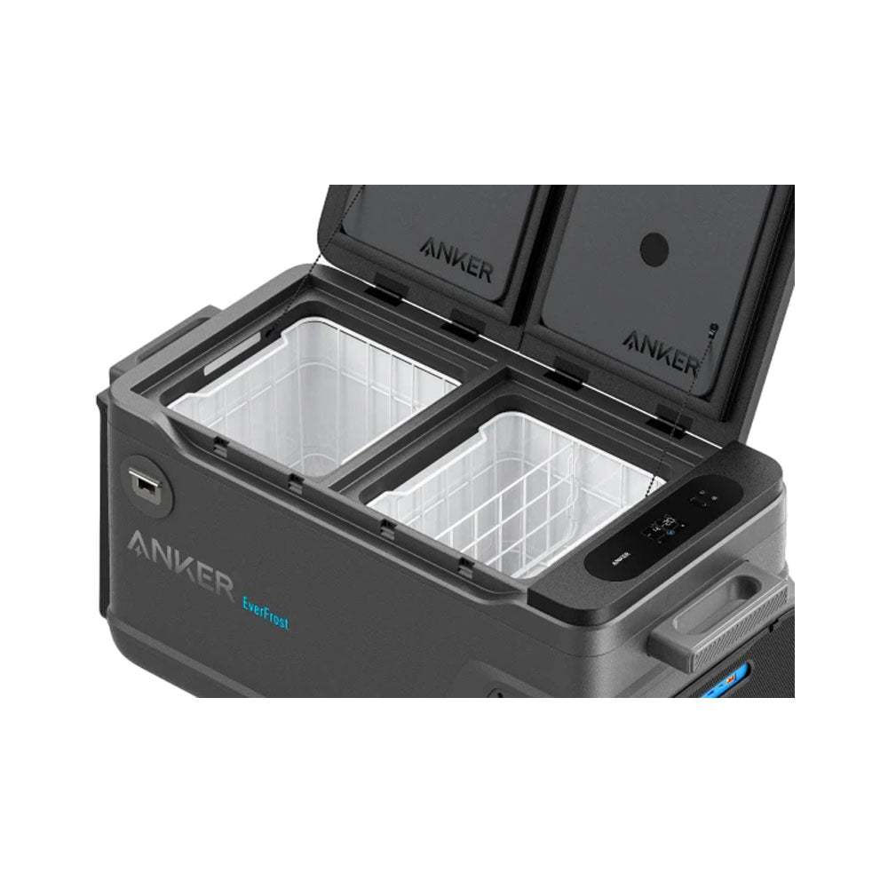 Anker EverFrost 50 With  Handle Front And Top View With Open Compartments