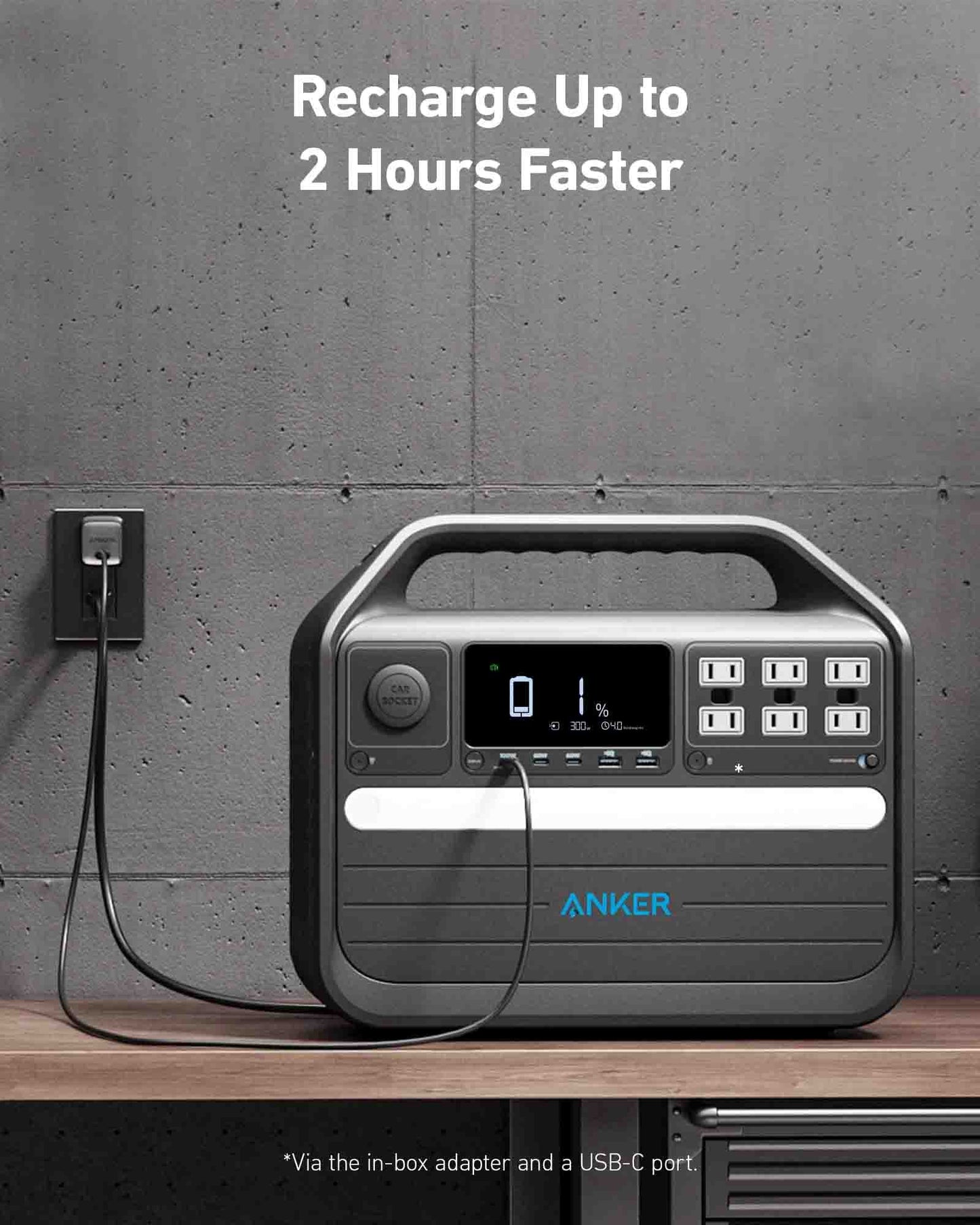 Recharge The Anker PowerHouse 555 Up To 2 Hours Faster Using An AC Wall Outlet