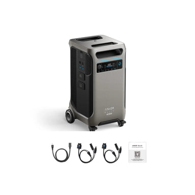 Anker SOLIX F3800 Plus portable power station on wheels with included solar and charging cables