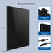 Black 450W bifacial panel size diagram with mounting hole frame and connector close-ups