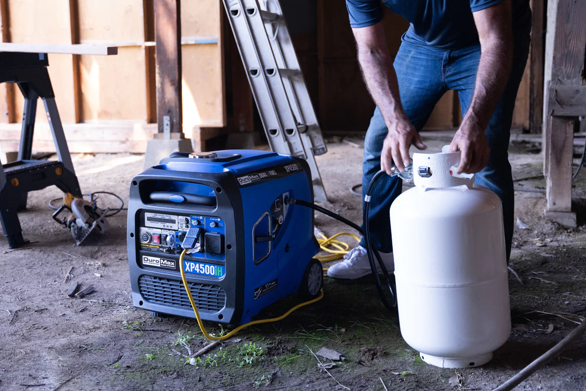 DuroMax XP4500iH Generator With A Propane Tank