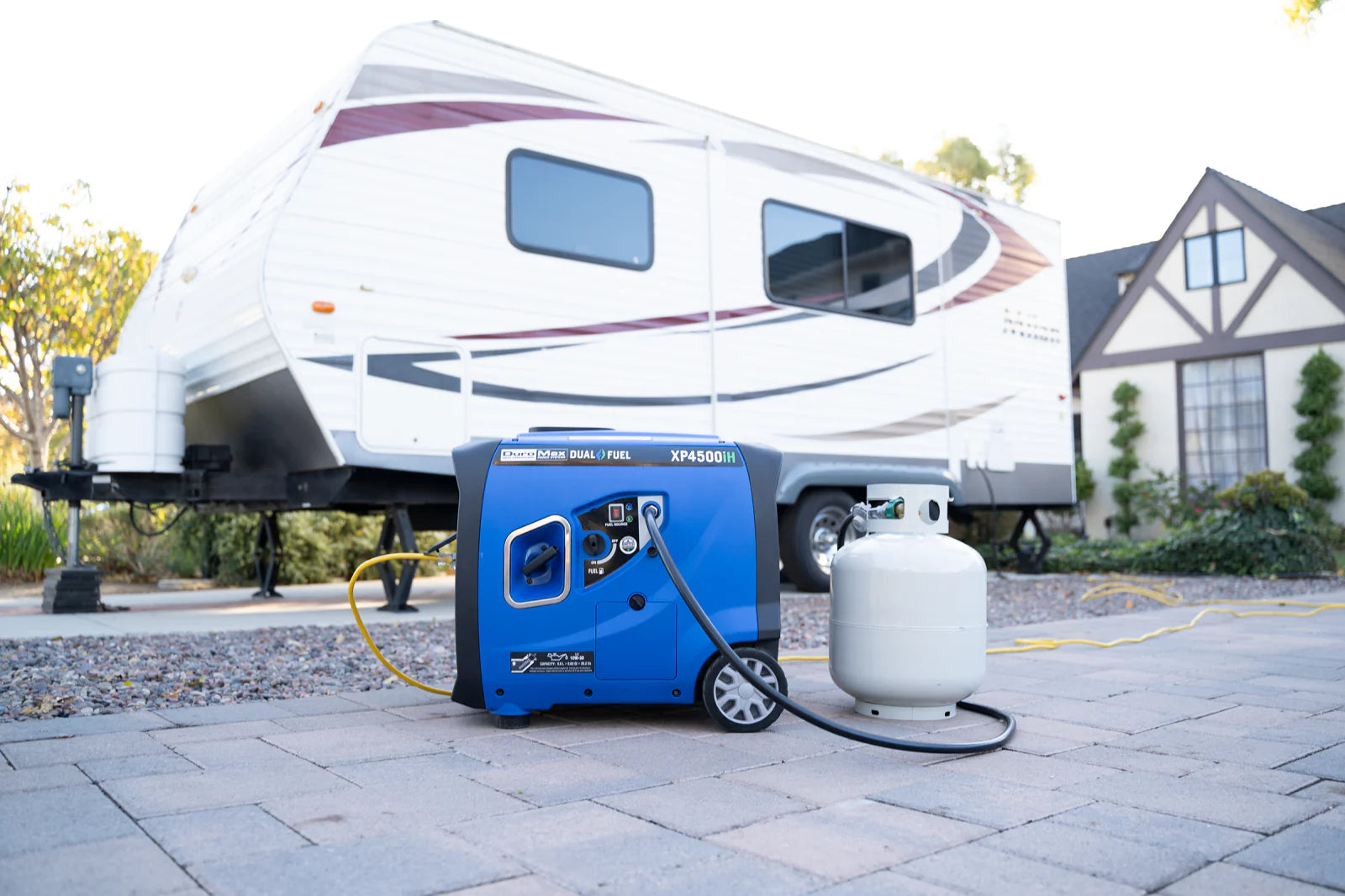 DuroMax XP4500iH Generator With A Propane Tank Near An RV