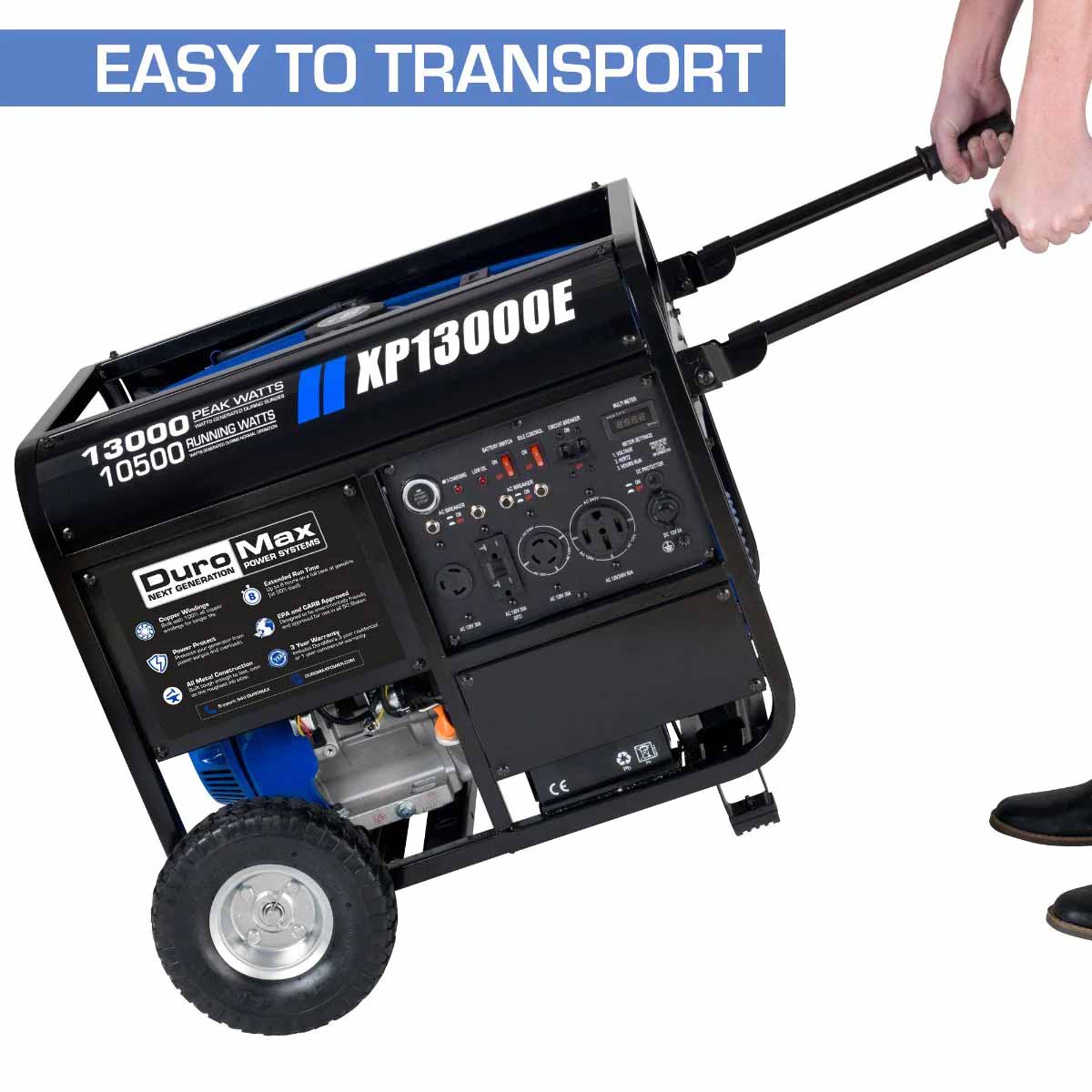 The DuroMax XP13000E Gasoline Portable Generator Is Easy To Transport