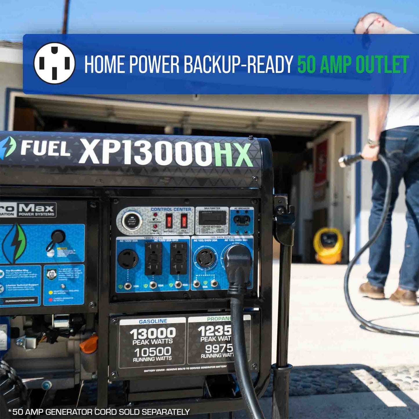 The DuroMax XP13000HX Dual Fuel Portable Generator Has A Home Power Backup-Ready 50-Amp Outlet