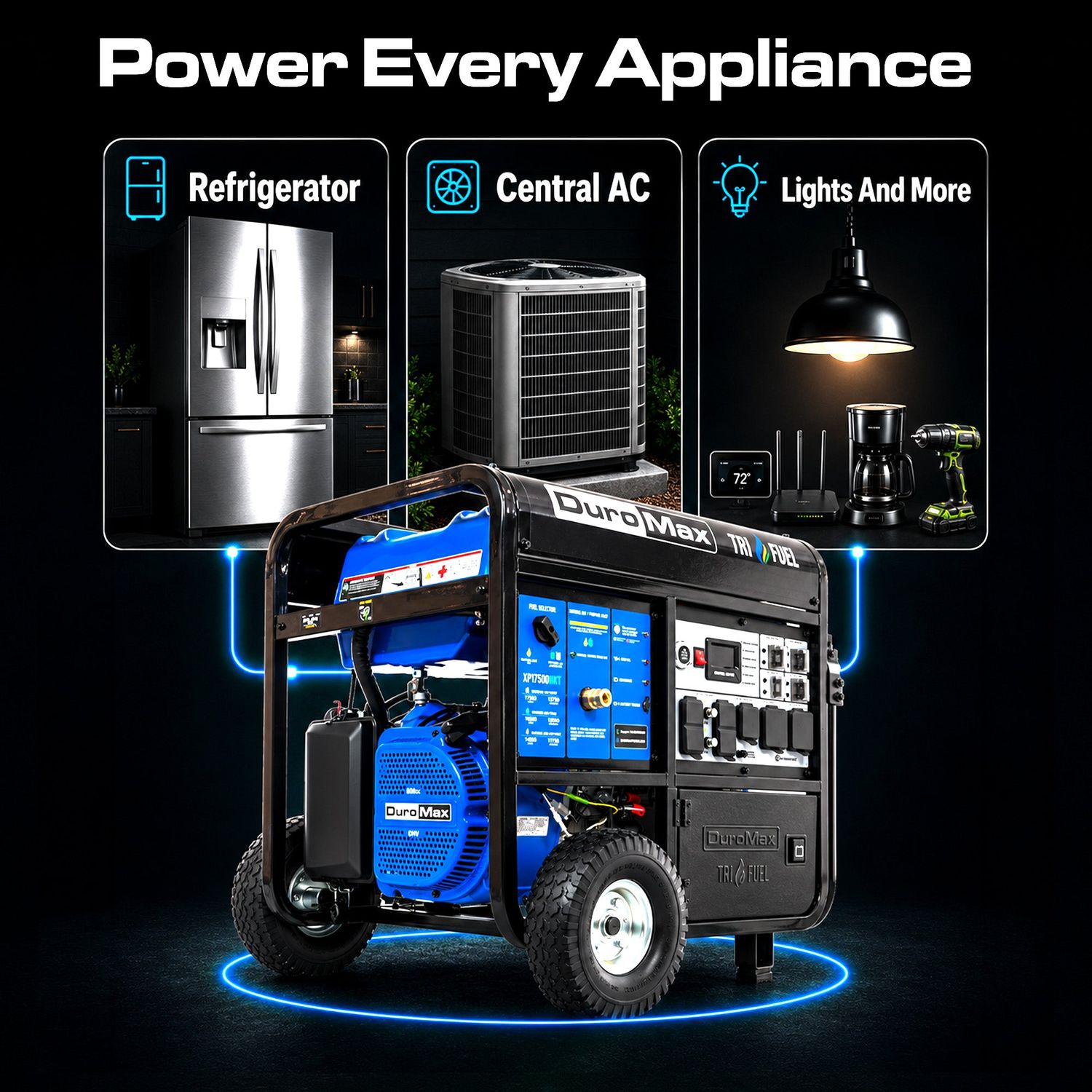 DuroMax XP13750HXT can power a refrigerator, central AC, lights and more