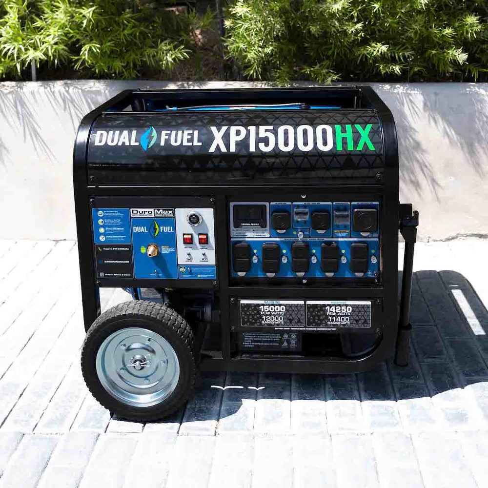DuroMax XP15000HX Dual Fuel Portable Generator Outdoors On a Walkway