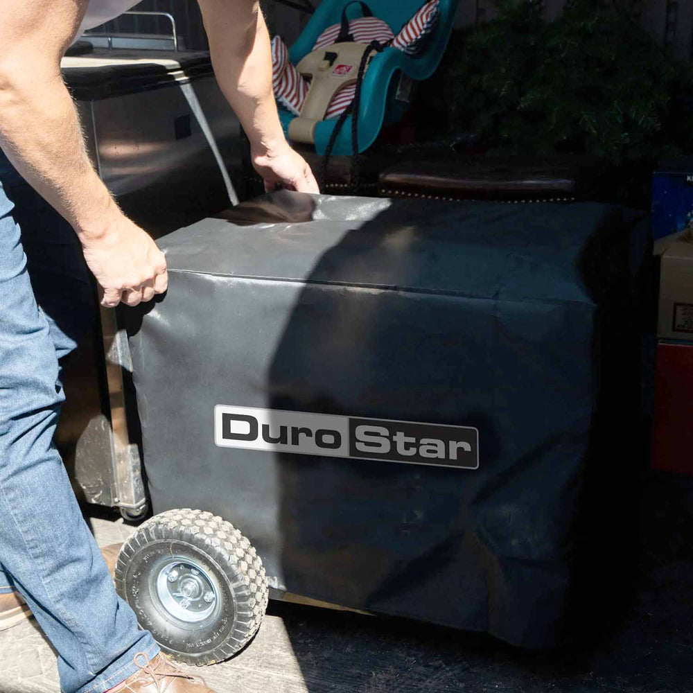 DuroStar Small Weather Resistant Portable Generator Cover In A Garage