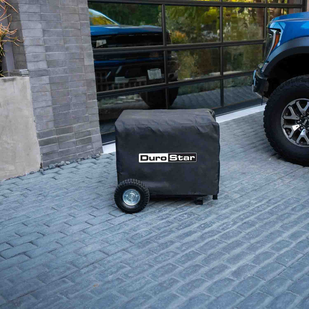 DuroStar Small Weather Resistant Portable Generator Cover On A Driveway