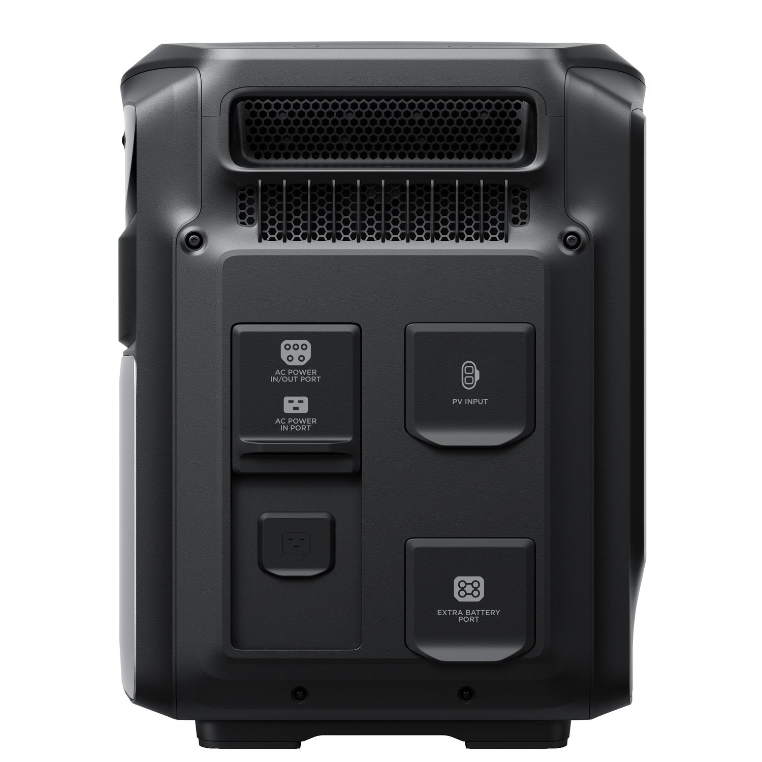 TITAN 5000 Classic side panel with AC power in/out port, AC power in port, PV input and extra battery port