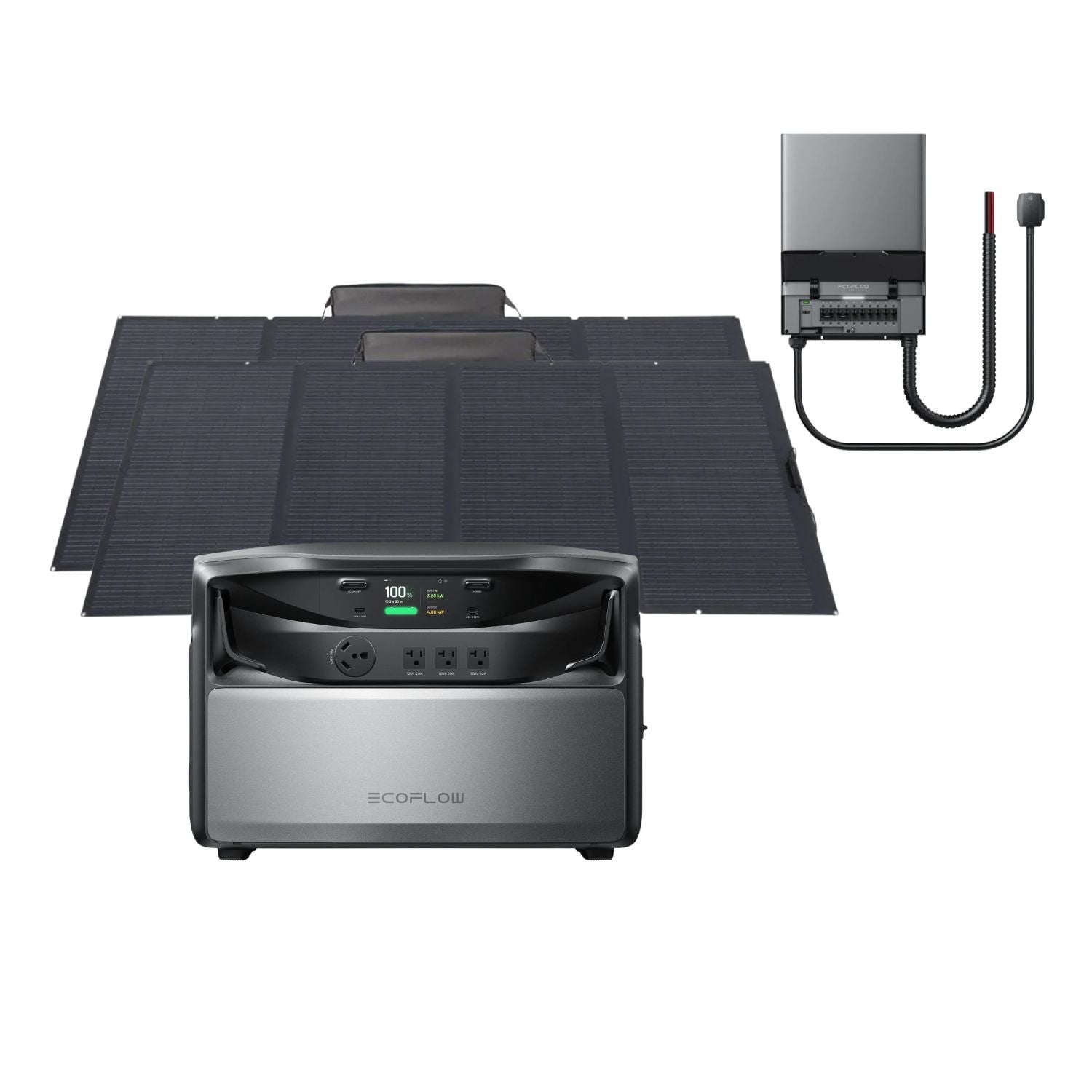 EcoFlow TITAN 5000 Classic Whole-Home Battery Backup with 1 battery, a Smart Home Panel 10 (120V) and two EcoFlow 400W Portable Solar Panels